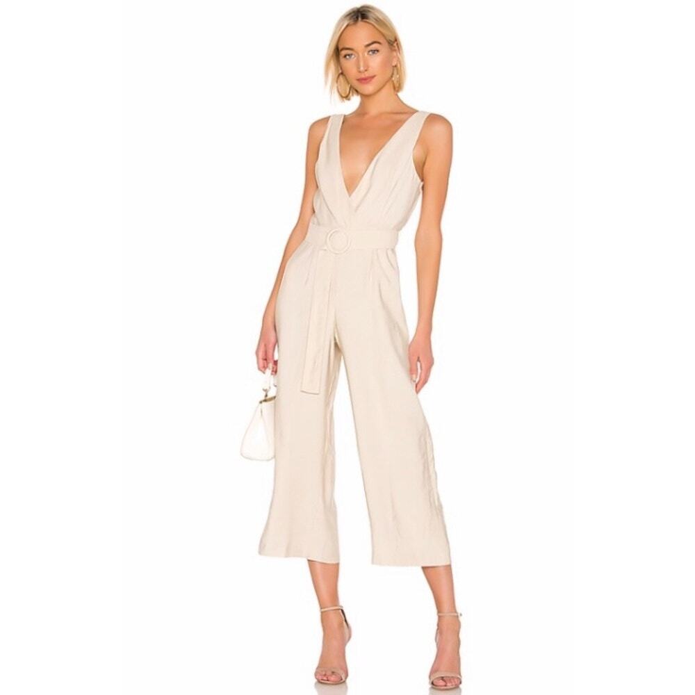 Lovers + Friends Sleeveless Deep V Neck Tan Jumpsuit XS NO BELT  NWT